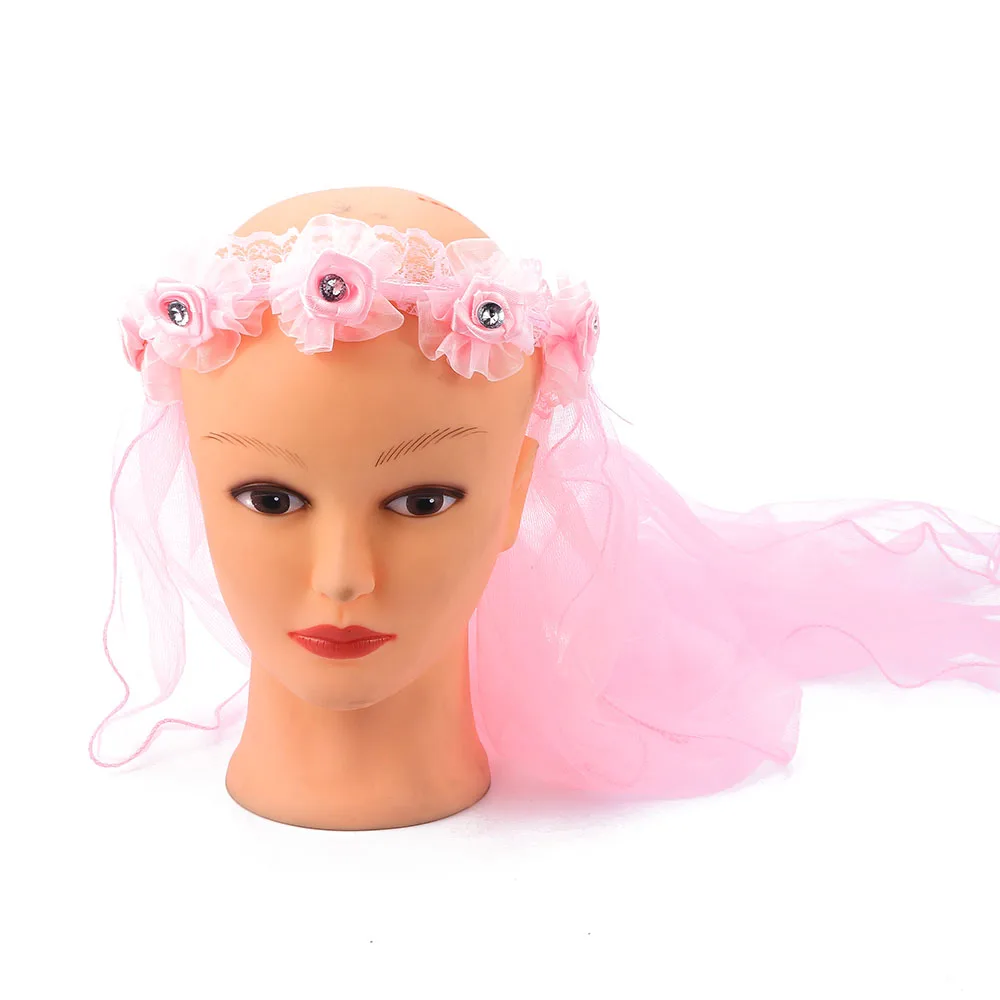 

Children Veil Handmade Flower Garland Hairband Flower Girls Party Festival Bow Lace Wreath Headband Hair Accessories Wedding