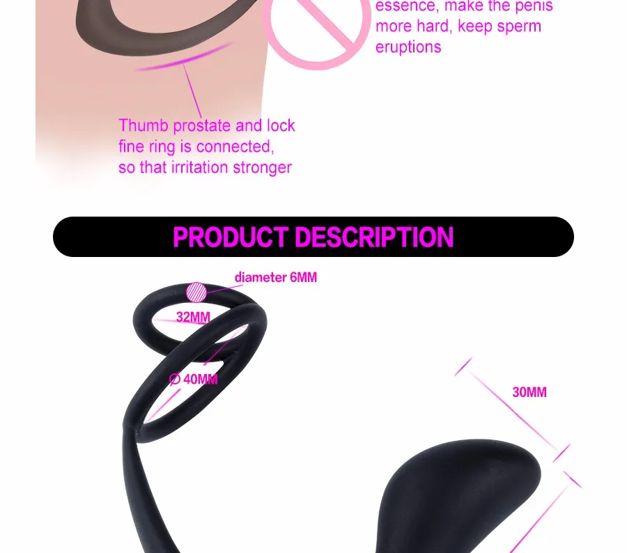LURE Silicone Double loop anal plug dilators Male Prostate Massager Cock Ring Sex Toys Butt Plug for Men gay Adult Erotic shop 8