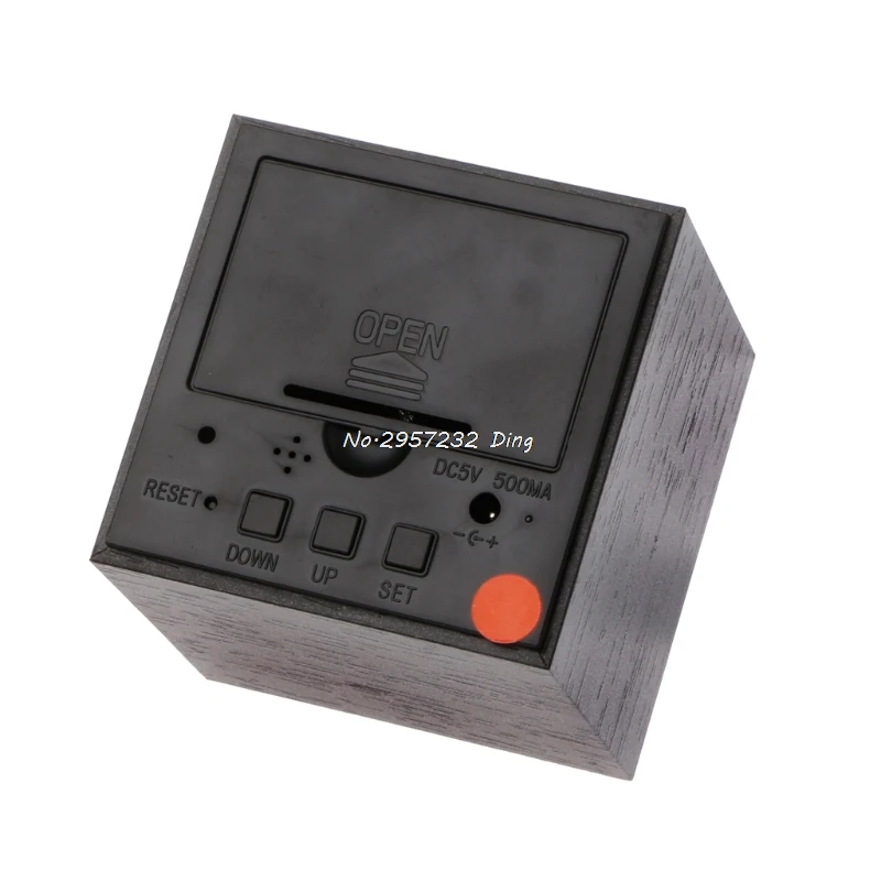 Cube LED Wooden Alarm Clock Sound Control Square Table Digital Thermometer Clock CHE9