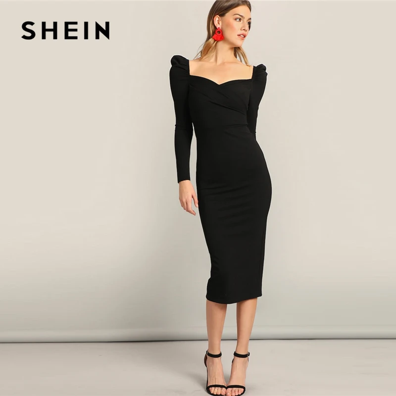 SHEIN Платье-Карандаш С Разрезом И Оригинальным Рукавом Женское Элегантное Платье С Длинными Рукавами И Высокой Талией