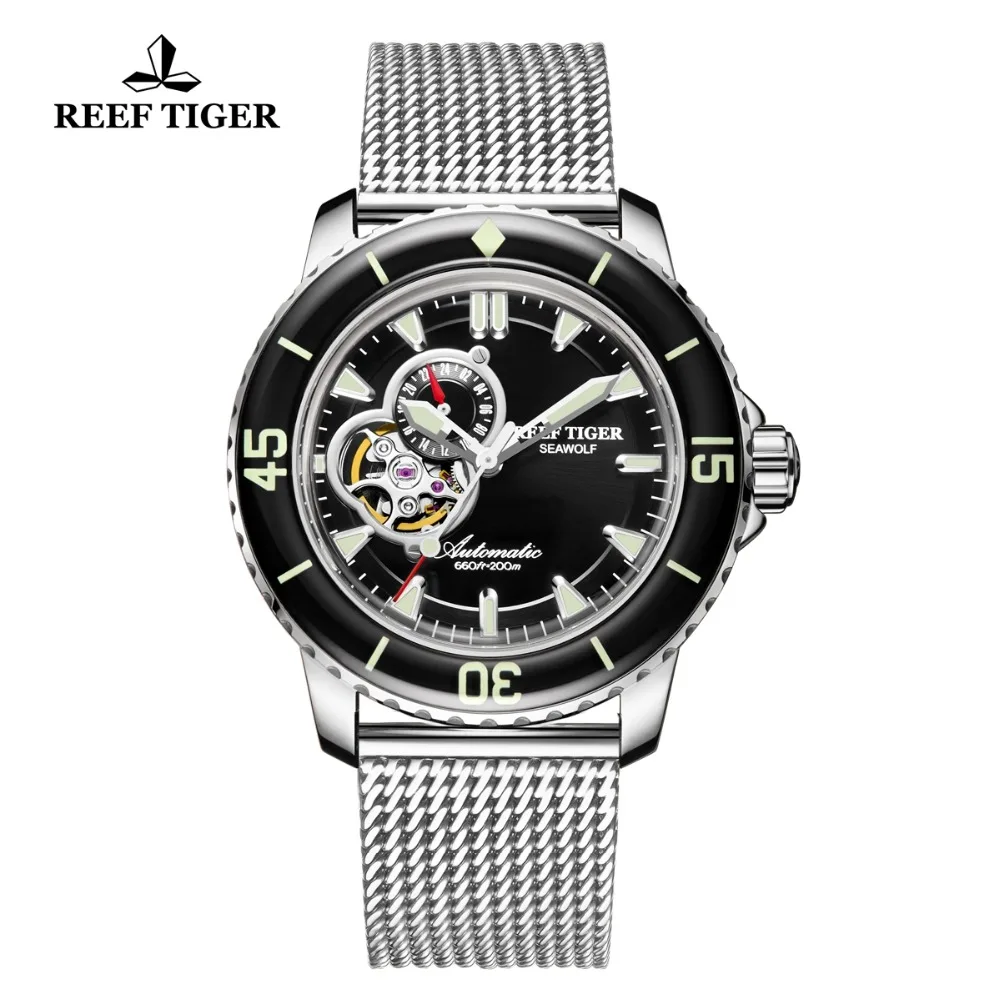 Мужские спортивные часы для дайвинга Reef Tiger/RT автоматические светящиеся с синим
