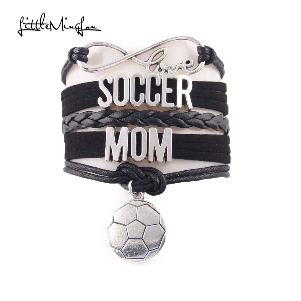 

Infinity love soccer mom women bracelet stacks football charm leather wrap bracelets & bangles for women jewelry accessories