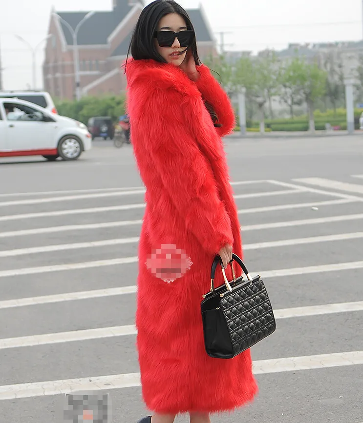 Осеннее и зимнее длинное пальто из искусственного меха для женщин с отложным воротником, женская меховая куртка из искусственного меха, пальто, куртки, верхняя одежда красного цвета - Цвет: Красный