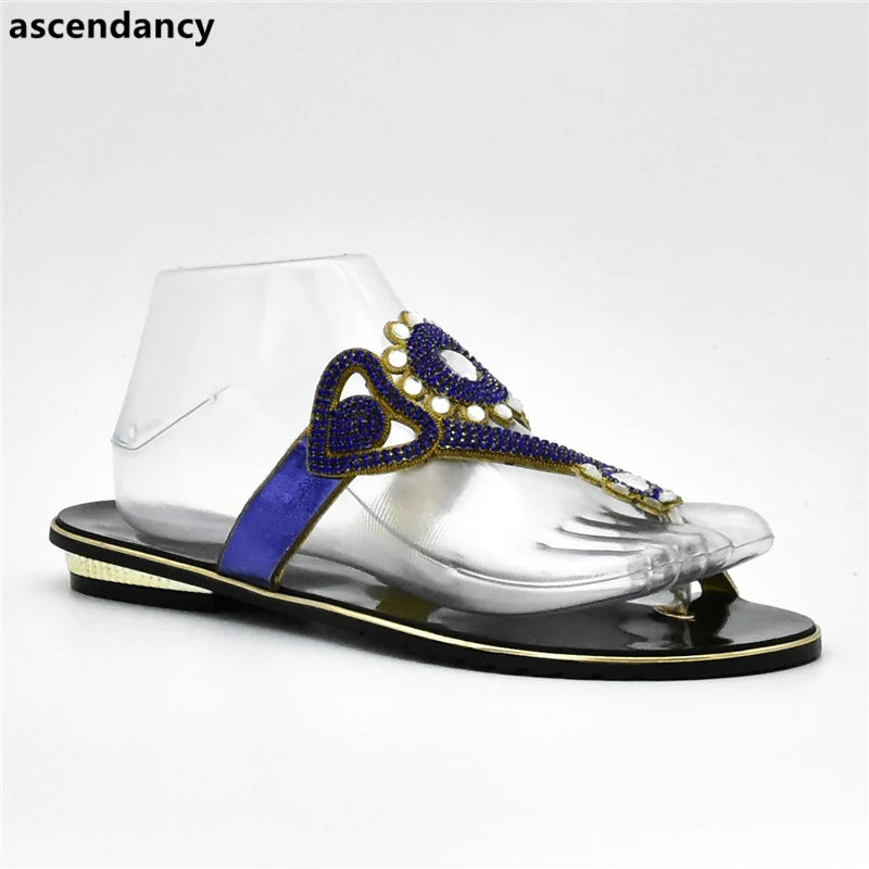 

New Arrival Women Shoes Sandals Slip on Summer Shoes Decorated with Rhinestone African Wedding Shoes for Women Italy Party Shoe