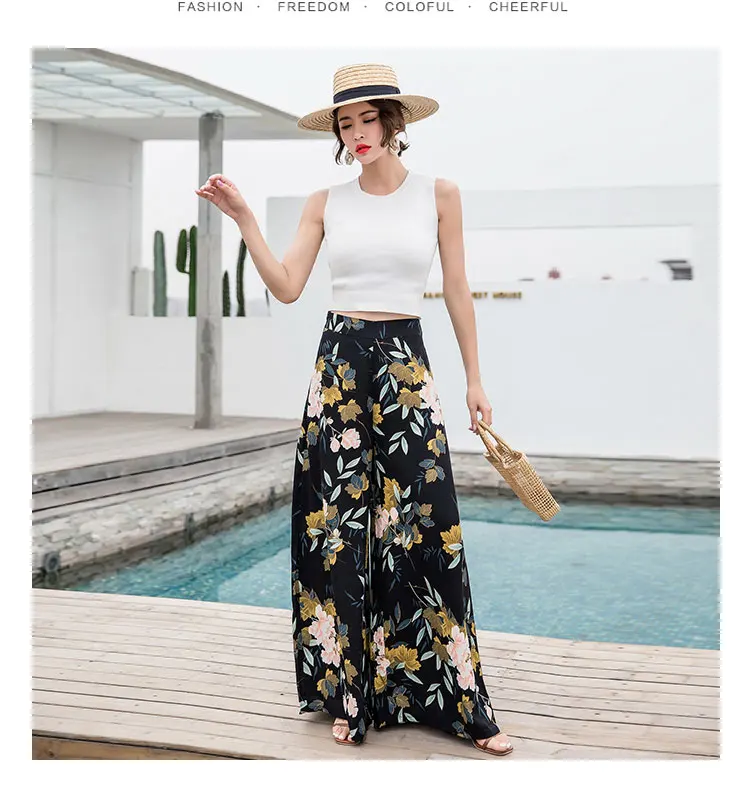 Love /& Freedome Women Holiday Boho Print Long Pants 2019 Summer Casual High Waist Wide Leg Beach Plus Size Pants