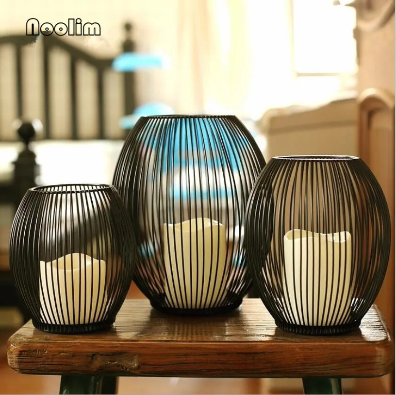 NooLim-европейский стиль черный светодиодный Железный фонарь электрический подсвечник для домашнее украшение