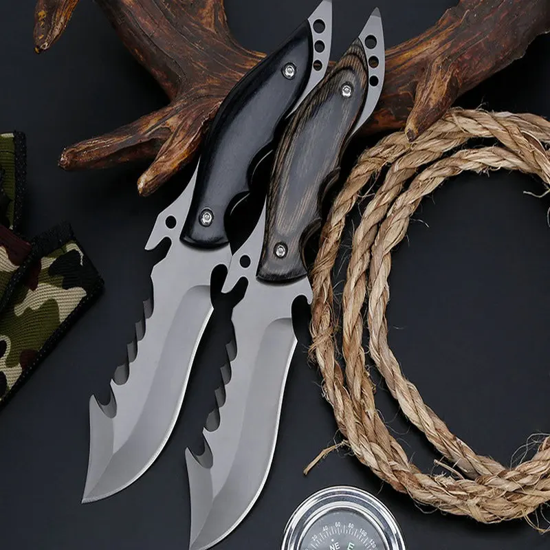 tactical fixed blade knife wood handle titanium outdoor camping hunting survival edc tools  (3)
