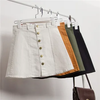 

2019 Harajuku Women's Short Skirt Button High Waist Mini Skirt Office Lady Solid Skirt