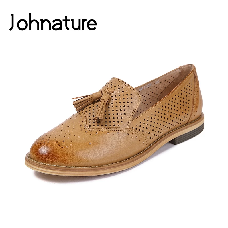 

Johnature 2019 New Spring/autumn Retro Genuine Leather Sheepskin Round Toe Hollow Shallow Comfortable Handmade Lady Shoes Pumps