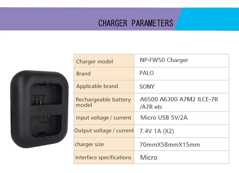 PALO 2 шт. 2000 мАч NP-FW50 FW50 батарея для цифровой камеры AKKU+ USB двойное зарядное устройство для sony a6500/6300 A7SM2 RX10 II NEX-3/3N/5C/5 T/CD