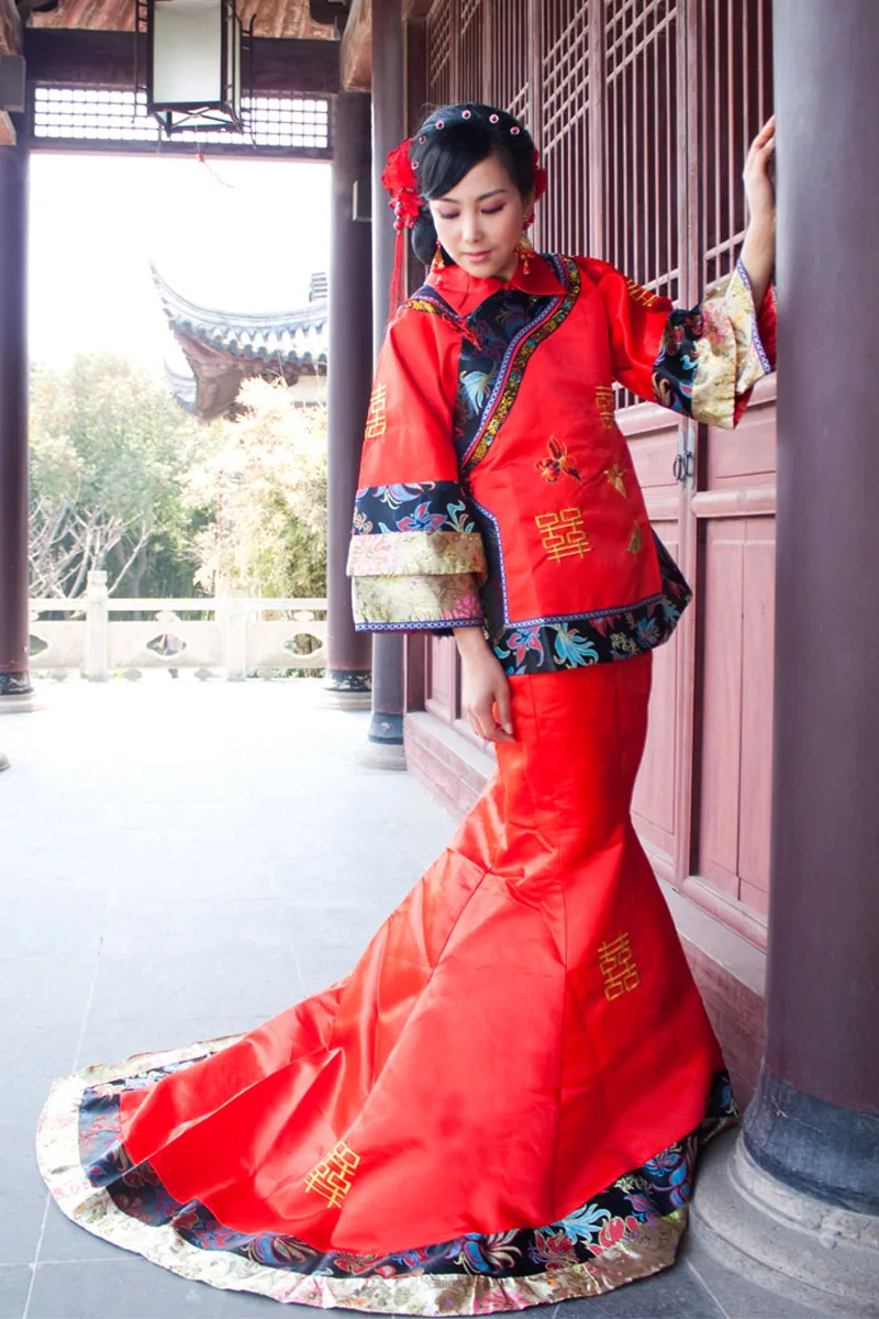 New Chinese Ancient Clothing Show Pratensis Suit Costume Wedding Dress Bride Chinese Style Wedding Dress Marriage - Цвет: Red