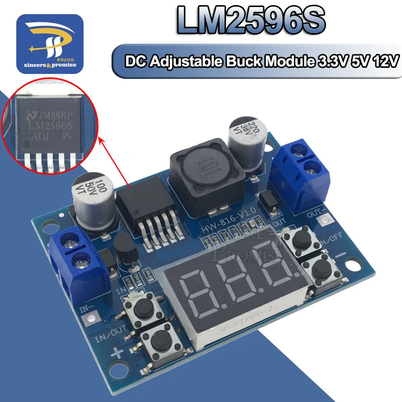 

LM2596 3A DC-DC Step-down Adjustable Power Supply Buck Module LM2596S with LED voltmeter display digital 3.3V 5V 12V
