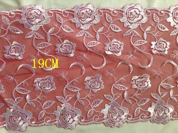 

FREE SHIPPING top quality 19cm soft nylon net base dyed yard polyester embroidery lace trim,XERY1016A