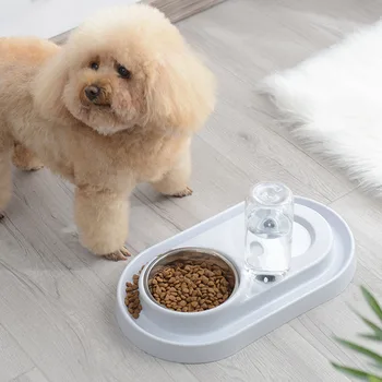 

Stainless Steel Dog Cat Double Bowl 500ml Automatic Pet Feeder Automatic Drinking Water Portable Water Dispenser Food Dish