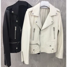 Классические Куртки из натуральной кожи для женщин и мужчин; коллекция года; сезон весна-осень; женские пальто из натуральной овчины; цвет черный, белый, серебристый; w1796