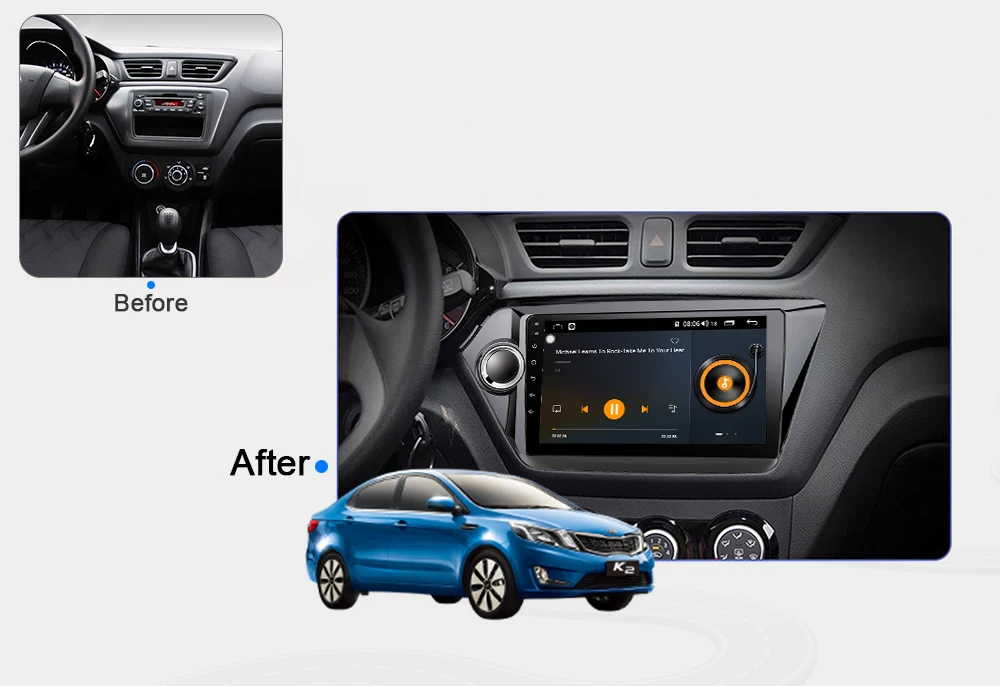 Excellent Funrover 8 core android 9.0 2din car dvd multimedia player for kia rio k2 2011-2016 radio gps navigation DSP LTE 64G SIM 9" 2.5D 2