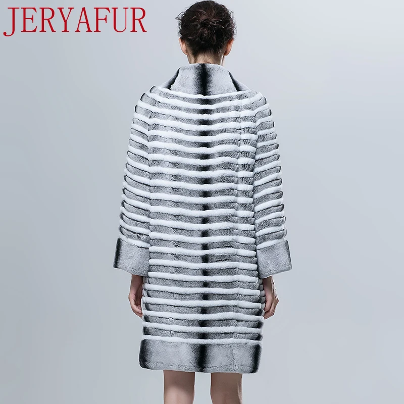 JERYAFUR2017 Русская женская зимняя шуба пальто с мехом кролика рекс лисы одежда