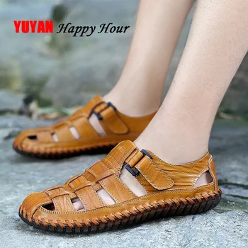 

Soft Leather Sandals Men Summer Shoes 2019 Beach Sandals Leather Men Slippers Beach Sandals Male Shoes KA748
