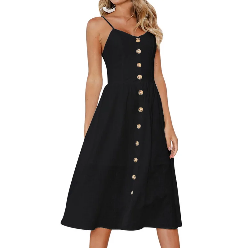 

NIBESSER Spaghetti Strap Black White Patched Button Dress Vestidos Women Sexy Sleeveless Dresses 2018 Summer Beach Boho Dress