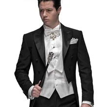 Классический Стиль черный Фрак Жених Смокинги для женихов Для мужчин свадебные костюмы для выпускного Жених(куртка+ Брюки для девочек+ жилет+ галстук) k: 926