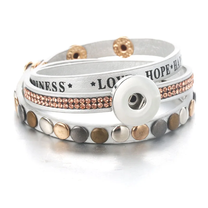 

New fashion Snap Jewelry 18mm Snap Buttons Bracelet Wholesale Vintage Rhinestone Leather Snap Bracelets Women Jewelry 2723