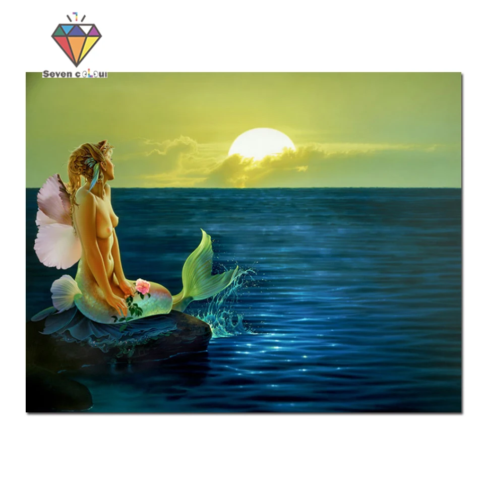 5D DIY Diamond mosaic diamond embroidery Sea mermaid sunrise landscape embroidered Cross Stitch Home decoration Gift | Дом и сад