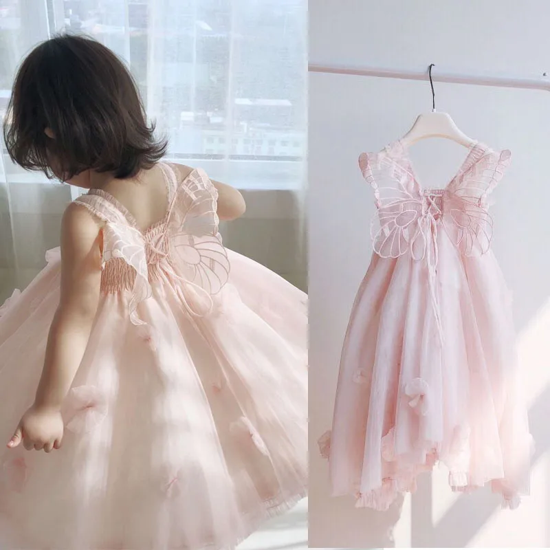 

2019 kids dresses for girls summer clothes fairy Butterfly wings girls princess dress flower baby tutu dress 1~10 age girl dress