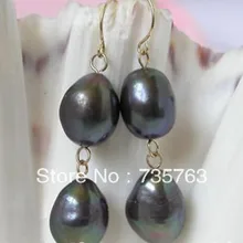 Xiuli 00129 WOW 13 мм черный барокко жемчужина висячие серьги 14KGP золото