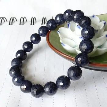 

Genuine Natural Blue Sapphire Gemstone Crystal Faced Cut Round Beads 9mm 10mm 11mm Stretch Woman Man Healing Bracelet AAAAA