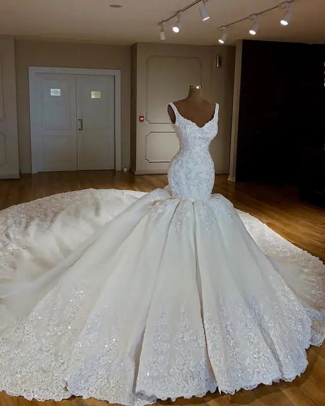 Роскошное кружевное свадебное платье Русалка милое белое свадебное платье со шлейфом размера плюс платья невесты Vestido De Novia
