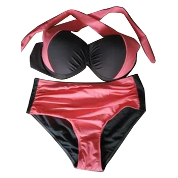 

Womens Double Colored Two Pieces Bikini Bra Set Swimwear Large Size Pink