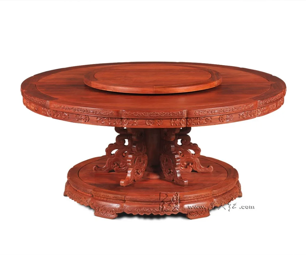 Round Table with Turntable 1.8M Rosewood Dining Furniture Solid Wood Annatto Board Redwood Living Office classical antique desk