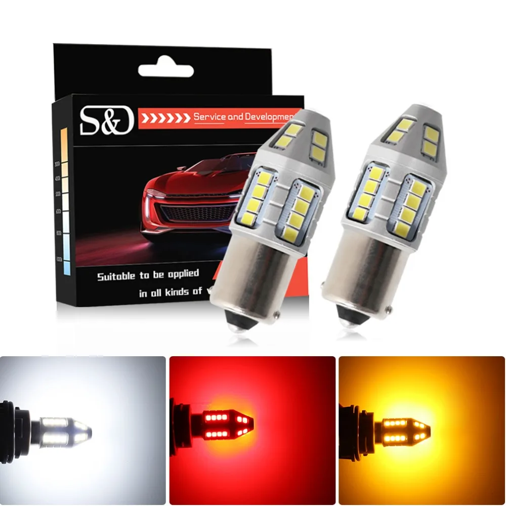 

2 PCS P21W LED 1156 BA15S Led Bulb 2835 30SMD Brake Reverse Turn Singal DRL Fog Light Auto Lamp Red yellow white 12v