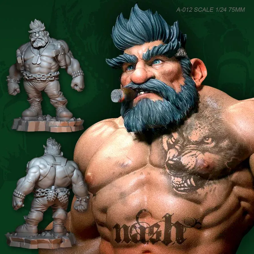 

1/24 Figure Kits (75mm) Qq Muscle Men's Double-head Resin Soldier Colorless And Self-assembled A-012