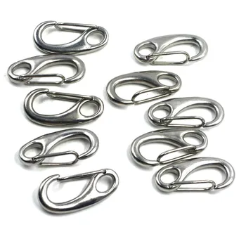 

10Pcs Silver Tone Multifunctional 304 Stainless Steel Egg Shape Small Spring Snap Hook,Quick Link Carabiner