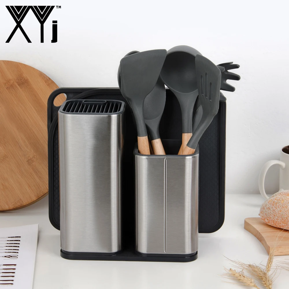XYj премиум-силикон набор кухонных принадлежностей из нержавеющей стали держатель ножа блока для кухонных ножей и кухонной посуды BPA бесплатно нетоксичный