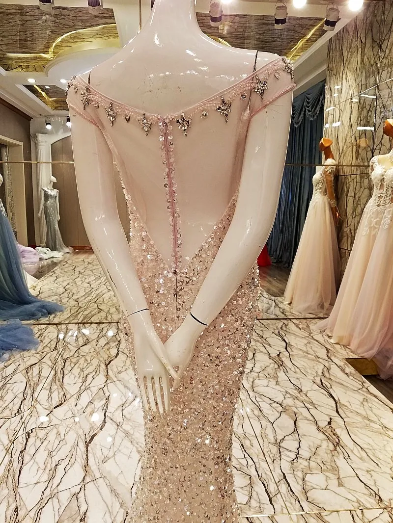 CloverBridal lots Блестки Камни bateau шеи прозрачные рукава-крылышки сзади силуэт Русалка с широким низом роскошное вечернее длинное вечернее платье