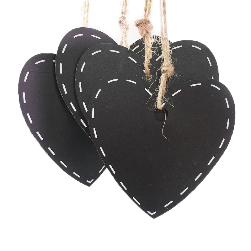 

10pcs Mini Wooden Hanging Blackboard with Hemp String Love Heart Shape Chalkboard Luggage Label Message Board Hang Tags