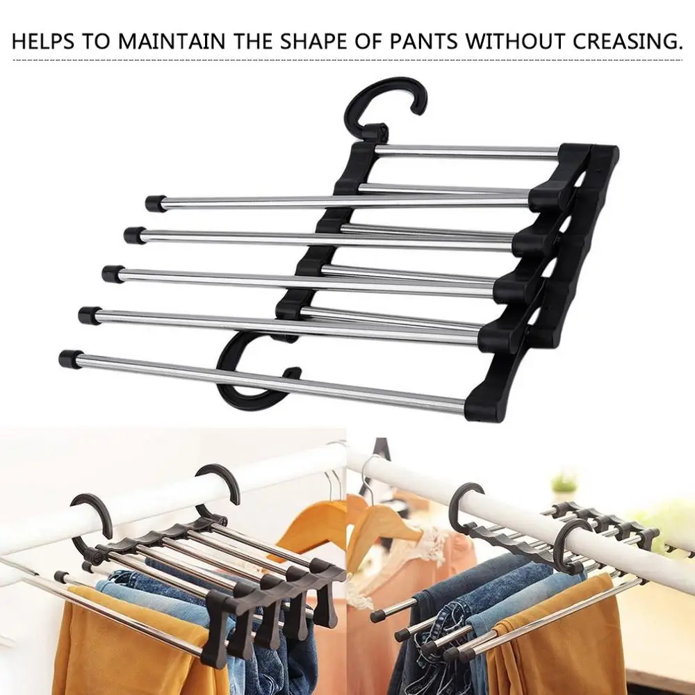 

1pc 5 layers Portable Hand-Held Folding Closet Organizer MultiFunctional Trouser Rack Pants Ties Scarf Shawl Hanger Space Saving