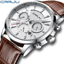 CRRJU Luxury Leather Wrist Watch Men Casual Chronograph Quartz Waterproof Watches Mens Top Brand Wristwatch Man Clock