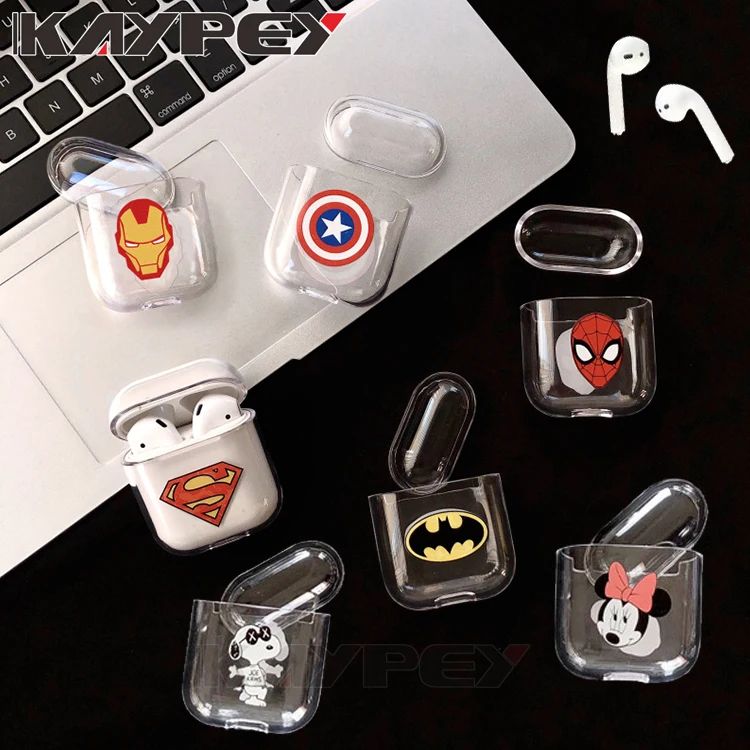 

The Avengers Superhero Case For AirPods Iron Man Captain America Spider-Man Batman Superman Clear Plastic Case For airpods Cover