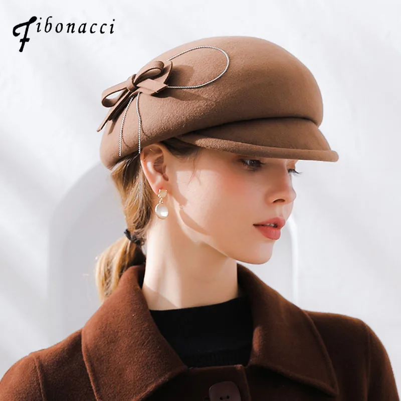 Фибоначчи женский берет фетровые брендовые качественные шерстяные фетровые шапки с бантом осенне-зимние береты