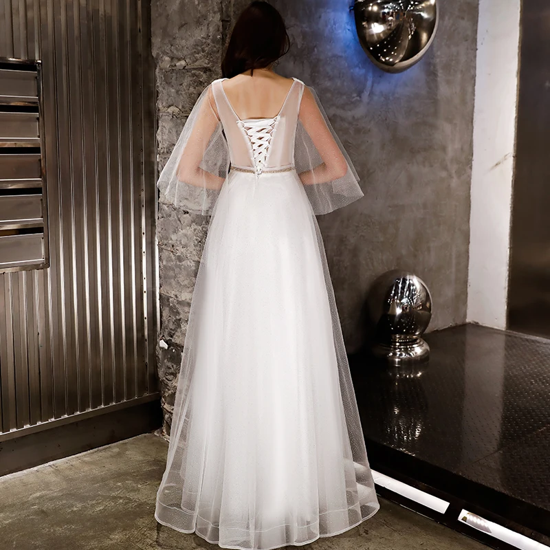 Beauty Emily Long White Lace Evening Dresses 2019 for Women Plus Size A line Wedding Party Prom Dresses Beauty Emily Long White Lace Evening Dresses 2019 for Women Plus Size A line Wedding Party Prom Dresses
