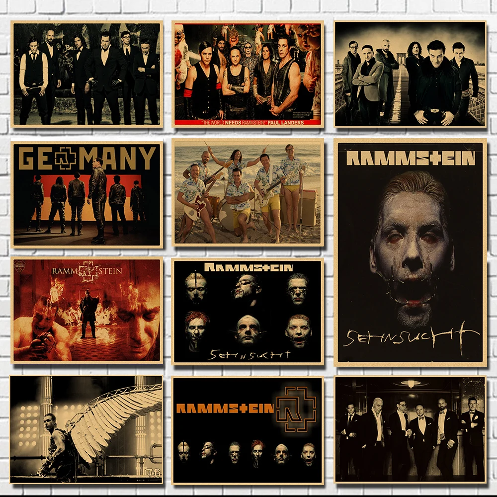 

Rammstein vintage kraft paper poster bar room decoration nostalgic vintage decorative painting Wall Sticker