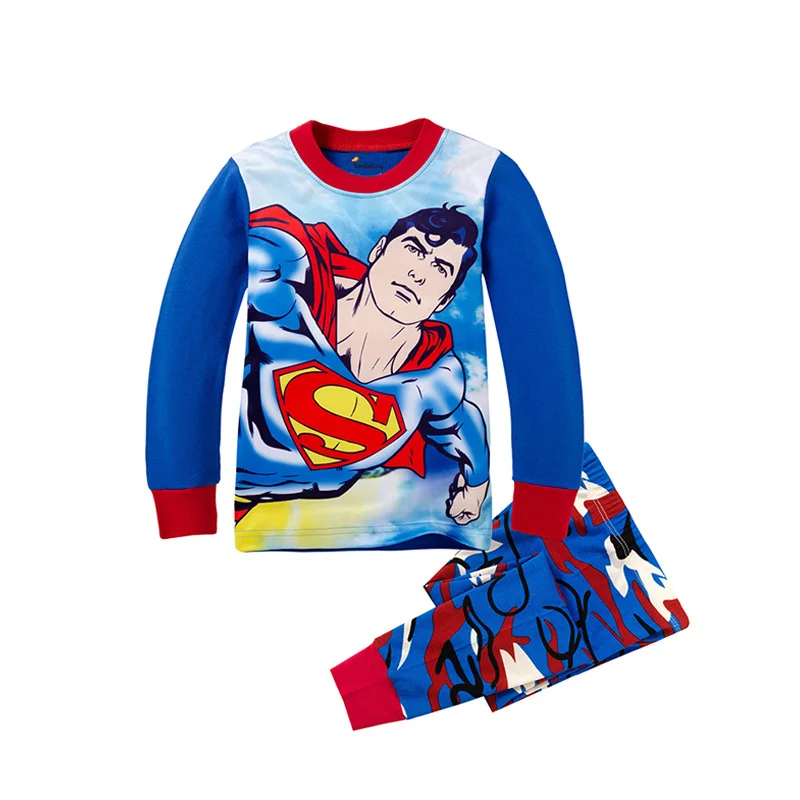 Комплекты пижам с Бэтменом для мальчиков детская пижама с суперменом, Детская Пижама с изображением Человека-паука, пижамы для маленьких девочек, Ночная одежда с машинками