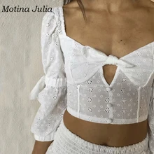 Motina Julia 2019 лето хлопок вышивка блузки рубашка бант квадратный