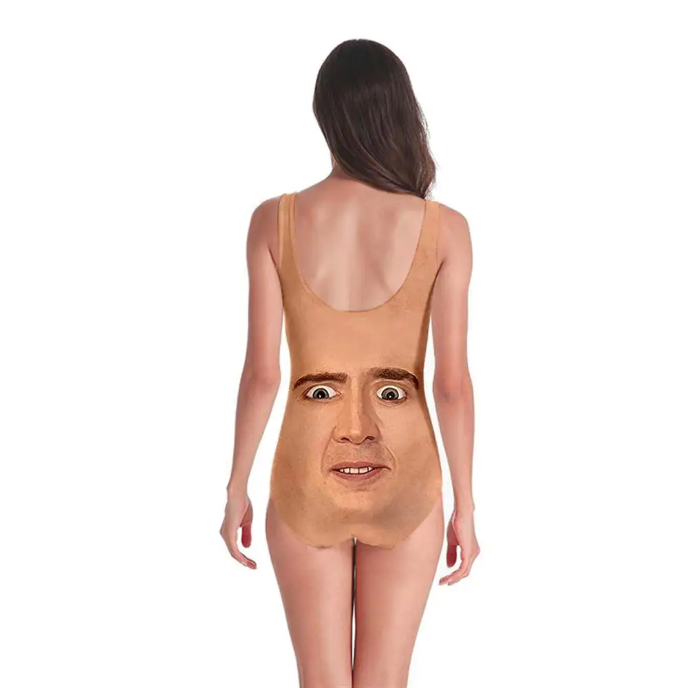New Sleeveless Swim Suit Sexy 3D Beach Style Suit Printed Girl Swimsuit One Piece Swimwear women Cosplay Nicolas Cage Funny-2