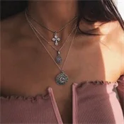Винтажное женское ожерелье s Moon драгоценный камень в форме капли воды серебряная цепь со стразами двойное ожерелье Классическая мода длинная цепочка с кулоном набор