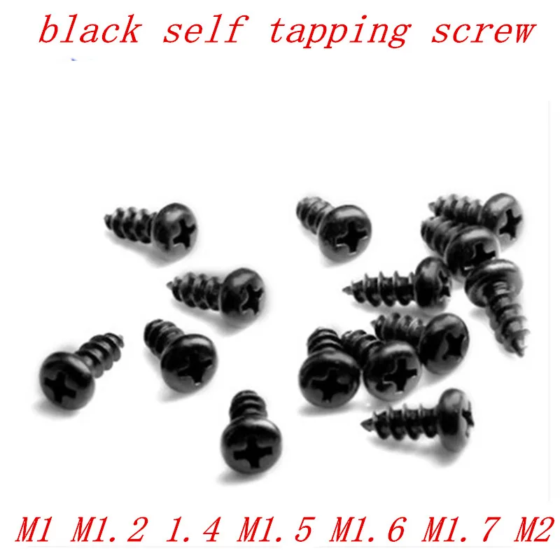 Black Small Self Tapping Screws Phillips Pan Head M1 M1.2 M1.4 M1.7 1000pcs 
