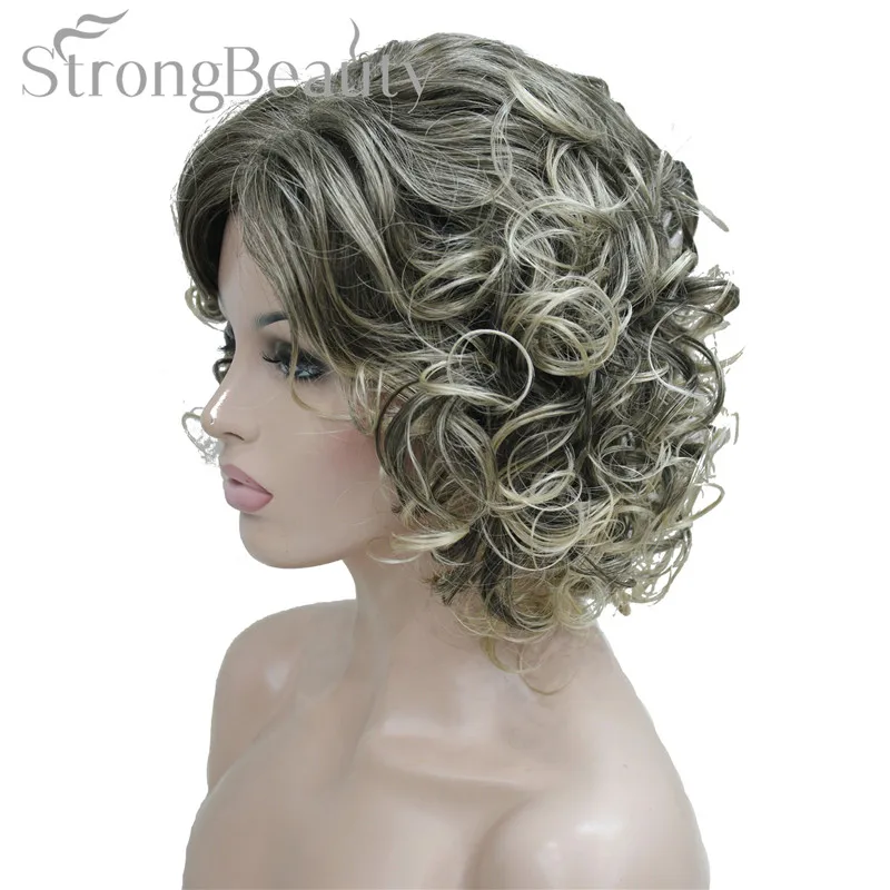 Сильная красота синтетические парики Средний кудрявый блонд Полный парик термостойкий для женщин